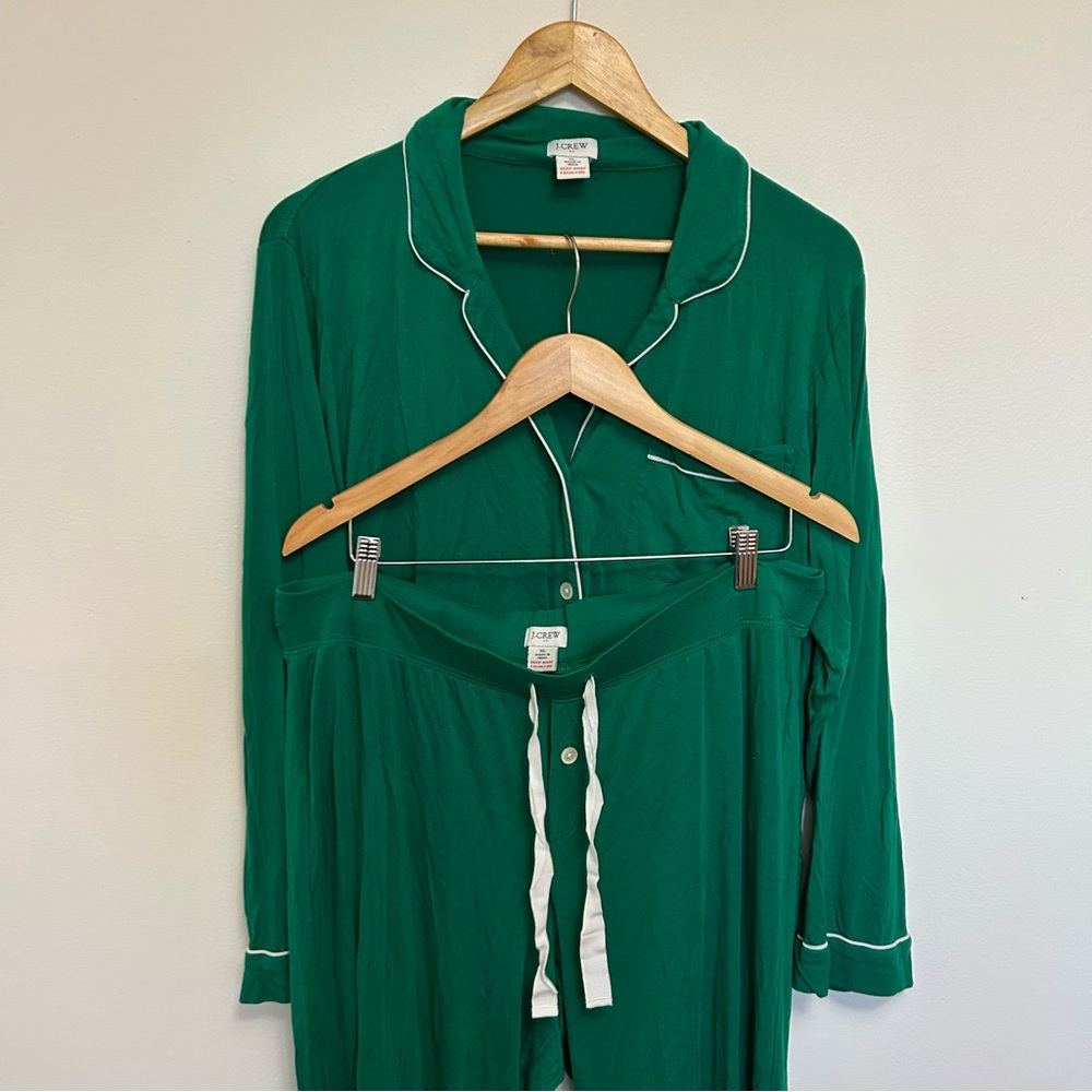 J. Crew Green White Longsleeve Top & Pant PJ Set Size XL - Picture 3 of 9